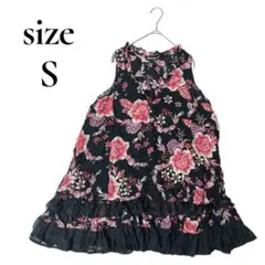 海外古着☆Raindrops 花柄 ノースリーブ ワンピース S