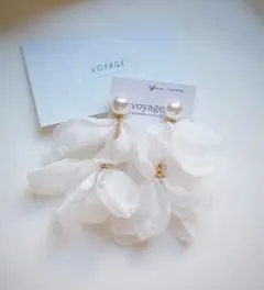 【再販】シフォン ピアス イヤリング ブライダル ホワイト パール