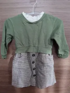 緑色・チェック柄ワンピース プティマイン