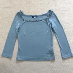 バーバリーブルーレーベル　七分袖カットソー　ノバチェックフリル　ホースロゴ　青