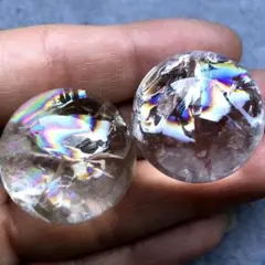 【虹入り！大きめ！2個セット】天然石　アイリスクォーツ　水晶　丸玉7