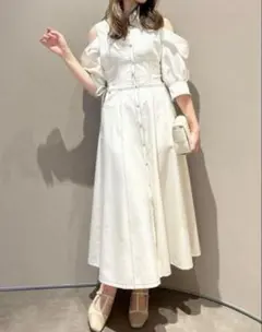 dazzlin オープンショルダーデニム ステッチワンピース