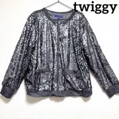 【XL】twiggy ツィギー スパンコール ジャケット シルバー ブルゾン