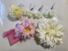 髪飾りセット 花 和装 白 ピンク