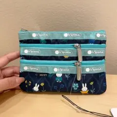 レスポートサック ミッフィー 花柄 ネイビー ポーチ 3ZIP