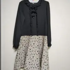 リボン付き黒トップス花柄スカートワンピース120
