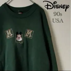 90s MICKEY UNLIMITED/刺繍 スウェット/XL/グリーン