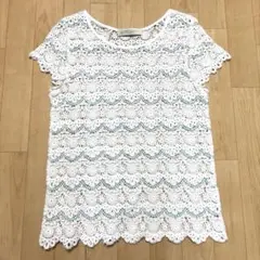 ユナイテッドアローズ　ホワイトレーストップス　フレンチスリーブ　Tシャツカットソのサムネイル
