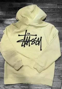 STUSSY 黄緑 ショーンフォントロゴ ジップアップ パーカー S
