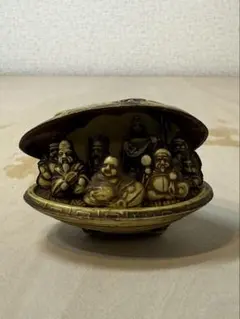 蛤の彫刻 七福神 貝工作 置物 ハマグリ 縁起物 骨董品 レトロ 珍品