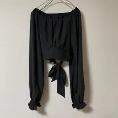 GORGE オフショルダーリボン付きクロップドブラウス ブラック サイズFのサムネイル