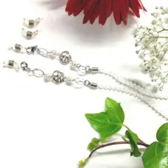#524 3way シルバーフラワー　ビーズのマスク・メガネチェーンゴム予備4
