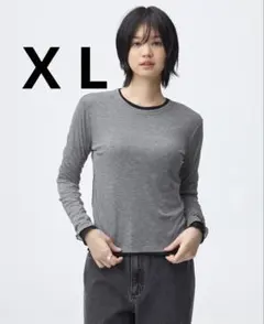 新品　GU　ソフトシアークルーネックT　XL　グレー