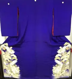 アンティーク　色留袖　鶴や扇や花　着物　レトロ　リメイク
