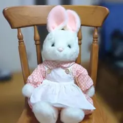 ☆昭和レトロ☆吉徳 グレーのうさぎ ぬいぐるみ チェック柄ドレス