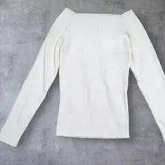 GRL アイボリー リブ編み 長袖Tシャツ スクエアネック