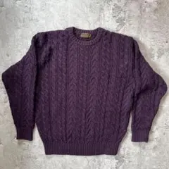 希少 90s ロートレアモン メン 総柄ケーブルニット 紫 ウール100% 肉厚