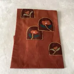 名古屋帯 花柄刺繍 オレンジ系
