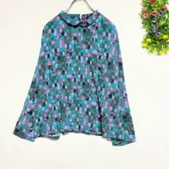 一点物 コシノアヤコ【F】長袖ブラウス 総柄 ジップアップ ふるじょ 古着マルチのサムネイル