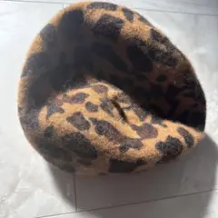 レオパード柄ウール混紡ベレー帽