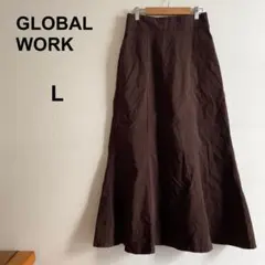 美品✨ グローバルワーク ロングフレアスカート ブラウン L ウエストゴム