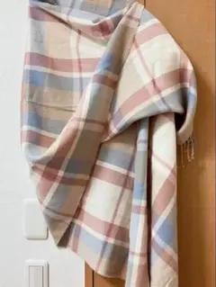 大判ストール マフラー チェック柄 ピンク 水色 ベージュ ホワイト ショール