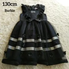 美品　Barbie　パーティドレス　ブラックリボン　レース　130cm　キッズのサムネイル