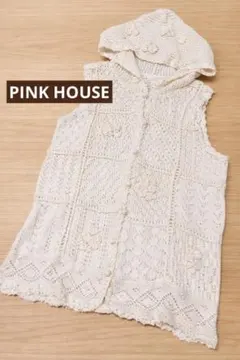 PINK HOUSE 立体花モチーフ 透かし編み ニットベスト ブルー - メルカリ