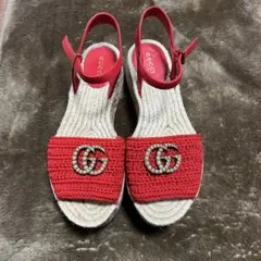 GUCCI 赤 スエード ウェッジヒール 23.5〜24 - メルカリ