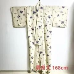 美品★着物　夏用 小紋 薄物　アイボリー 花柄のサムネイル