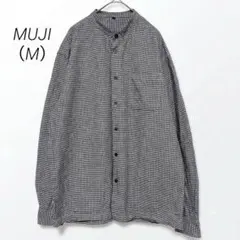 無印良品 バンドカラー長袖ブラウス(M)ギンガムチェック コットン100%のサムネイル