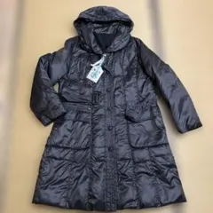 クリーニング済み　フード付き濃グレー　ダウンロングコート