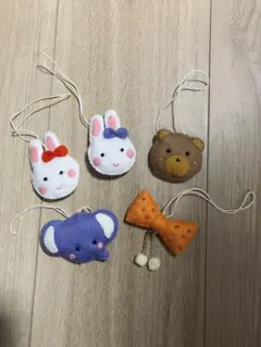 フェルト製動物ストラップ5個セット