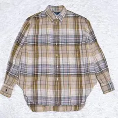 美品 復刻 現行 ポロバイラルフローレン リネンシャツ チェック柄 長袖 S相当