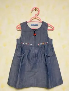 【美品】familiar デニム風　ジャンパースカート　90