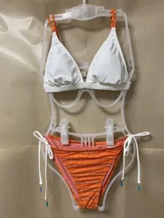 【デフィリアス】三角ビキニ 紐パン オレンジ 幾何学模様 M