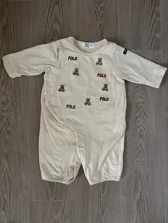 petit main/ベージュ/POLOくま刺繍ロンパース/2wayオール