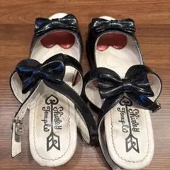 シャーリーテンプル　黒 リボン付きフォーマルサンダル