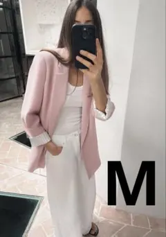 ZARA ロールアップスリーブプリントカフスブレザー　ピンク