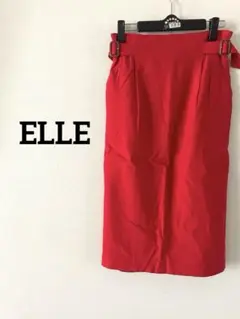 【ELLE】タイトスカート ひざ丈 膝丈 レッド 赤 M ウエストベルトバックルのサムネイル