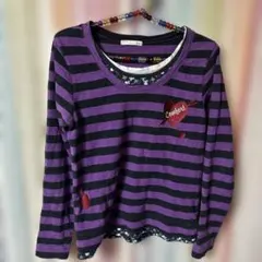 平成　グランジ　y2k G.F. 紫黒ストライプ 長袖Tシャツ