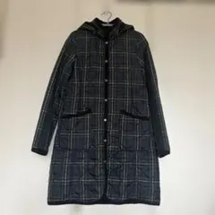キルティングコート　ネイビー系チェック　Sサイズ　フード取外し可