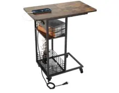 【新品】サイドテーブル コンセント付き コの字型★ヴィンテージ風サイドテーブル