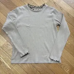 リブ編み長袖Tシャツ M ベージュ