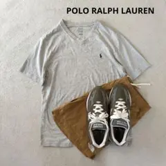 ラルフローレン 胸刺繍ロゴ Vネック 半袖Tシャツ グレー JPメンズM