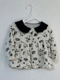 西松屋　花柄トップス　白　黒　韓国服　80 フラワー　春服　襟付き　ベビー