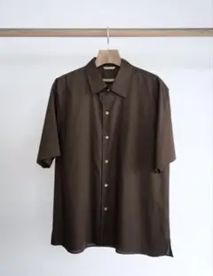 【美品】 AURALEE 半袖シャツ リネン 0 ブラウン AURALEE オーラリー 25SS SUPER FINE TROPICAL WOOL OPEN COLLAR