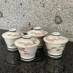 レトロな蓋付き茶碗蒸し・茶椀・小鉢　4客セット