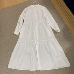 GU 長袖　シャツワンピース　白　Sサイズ　ティアード　スプリングコート風