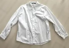 【ZARA】 刺繍レース襟付き長袖シャツ ホワイト XSのサムネイル